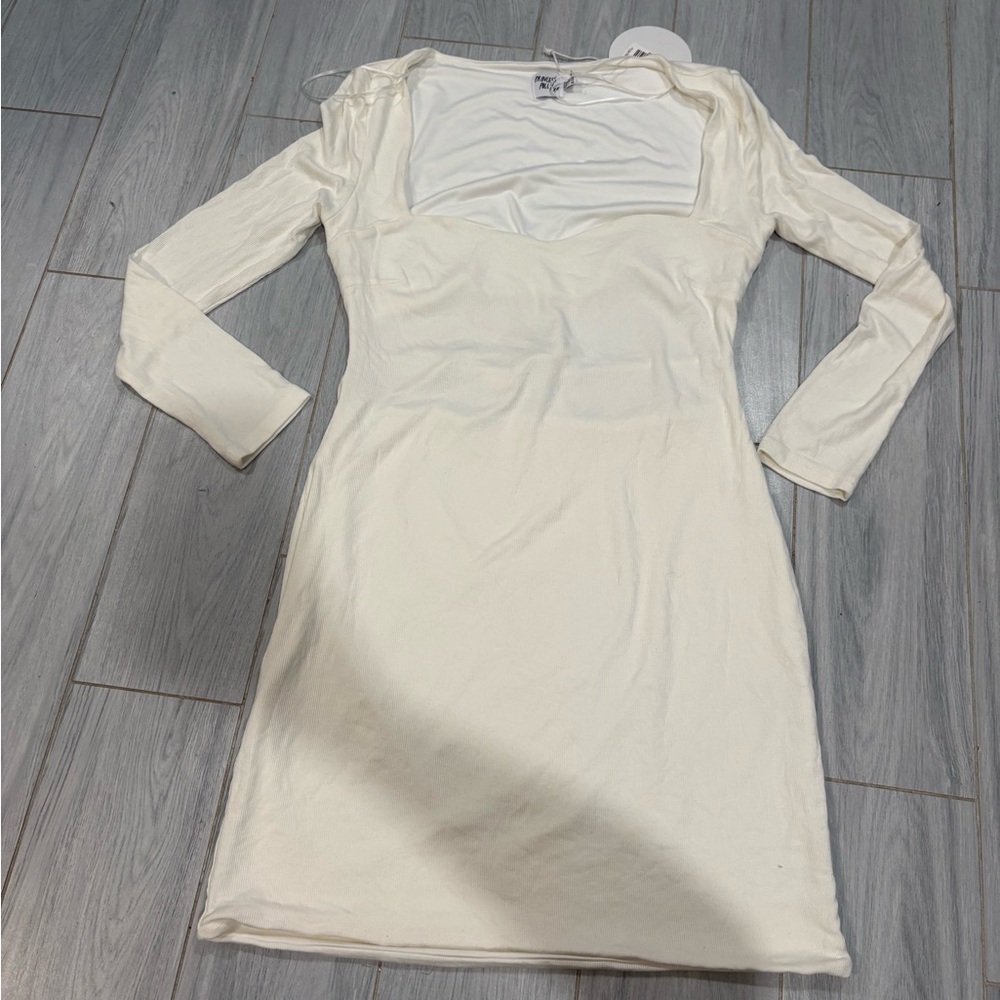 Princess Polly Cream Square Neck Long-Sleeve Bodycon Dress